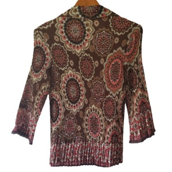 Signature By Larry Levine Crinkle Ruched 3/4 Bell Sleeve Vintage Blouse Sz Large - Picture 3 of 14